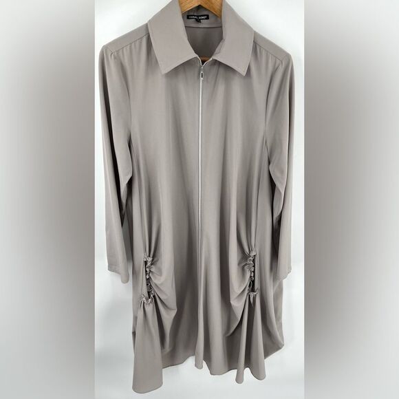 Samuel Dong Jackets & Blazers - Samuel Dong women’s long full zip bubble jacket w pockets Greige Lagenlook Sz S